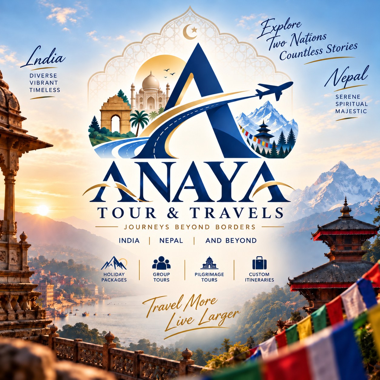 ANAYA TOUR & TRAVELS brand poster — India and Nepal landmarks